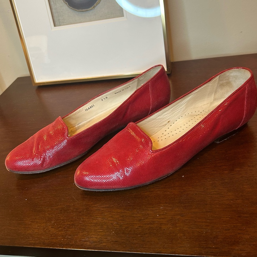 Bally Isabel Ballet Flats Napa Leather Shoes Slip On Red Women’s Size 9.5 M